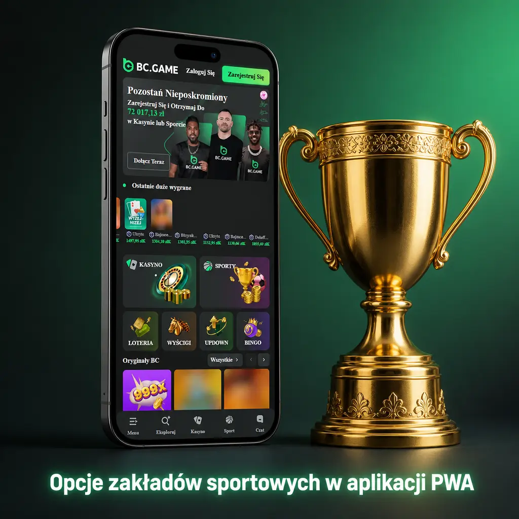 Opcje zakładów sportowych w aplikacji PWA BC Game: piłka nożna, koszykówka, tenis, esport i inne dyscypliny
