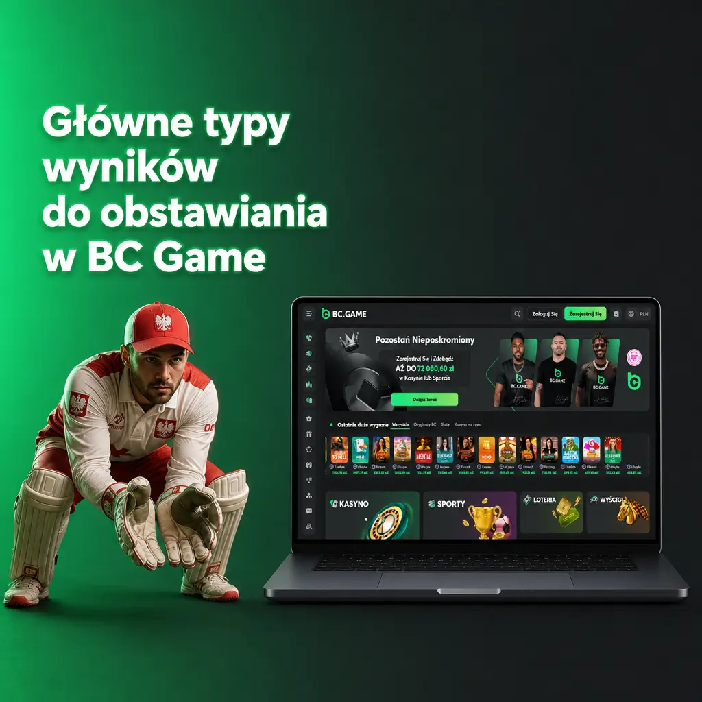 Główne typy wyników do obstawiania w BC Game: 1X2, Powyżej/Poniżej, Handicap i BTTS wyjaśnione na przykładach.