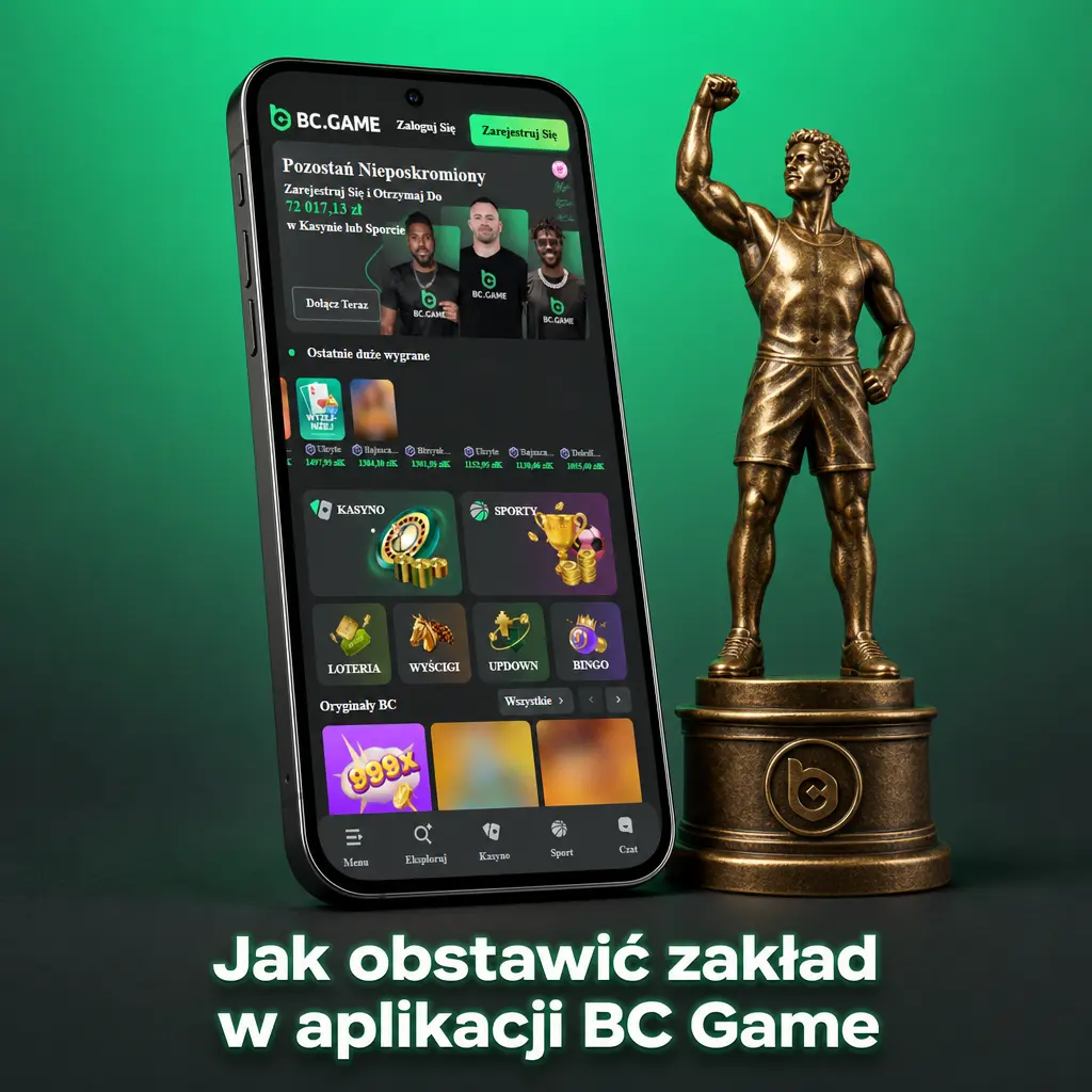 Instrukcja krok po kroku, jak obstawić zakład sportowy w aplikacji BC Game na telefonie.