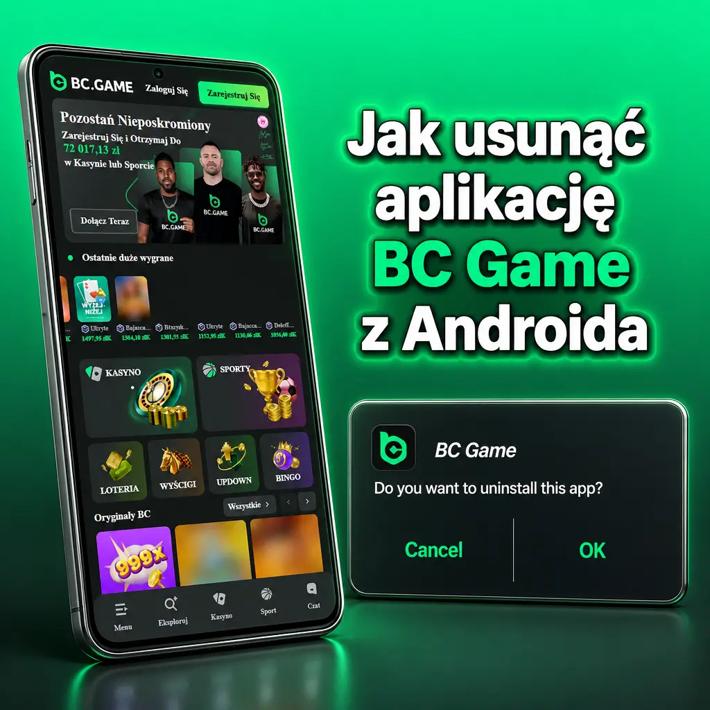 Instrukcja usuwania aplikacji BC Game z telefonu z Androidem poprzez odinstalowanie ikony z ekranu głównego