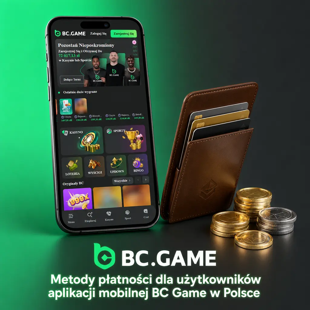 Metody płatności w aplikacji mobilnej BC Game w Polsce: BLIK, Bitcoin, Ethereum, USDT i Litecoin z limitami depozytów i wypłat.