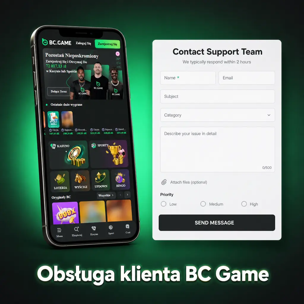 Obsługa klienta BC Game: czat na żywo 24/7, Telegram, e-mail i centrum pomocy dla graczy