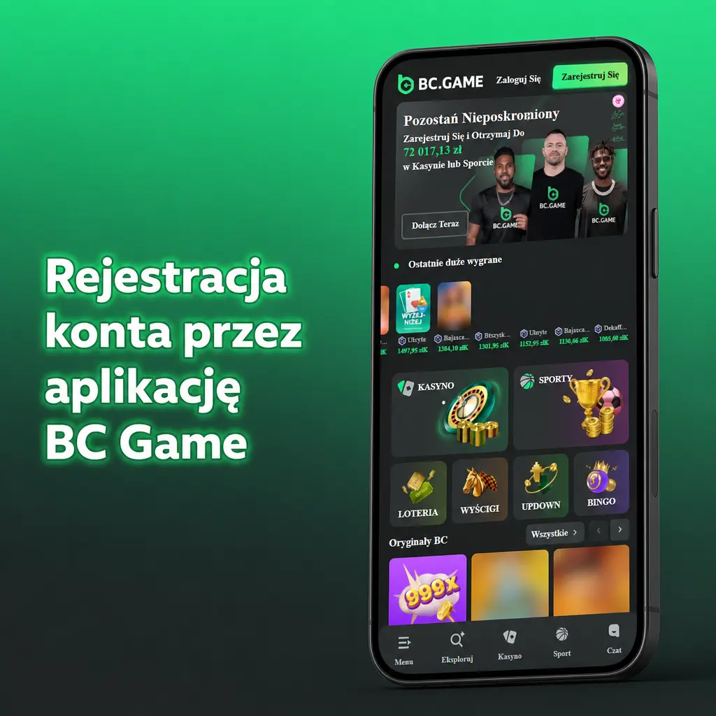 Rejestracja konta w aplikacji BC Game – formularz z adresem e-mail, hasłem i kodem weryfikacyjnym