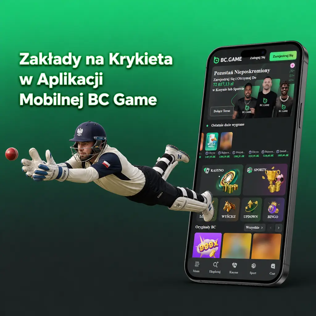 Aplikacja mobilna BC Game do zakładów na krykieta na Androida i iOS z logowaniem Face ID i wynikami na żywo