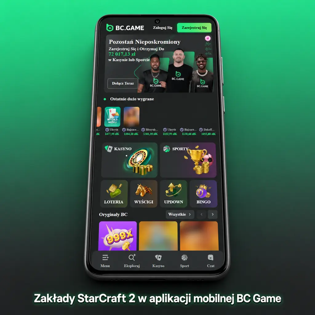Zakłady na StarCraft II w aplikacji mobilnej BC Game – szybka rejestracja, wpłata i kursy live na Androida i iOS.